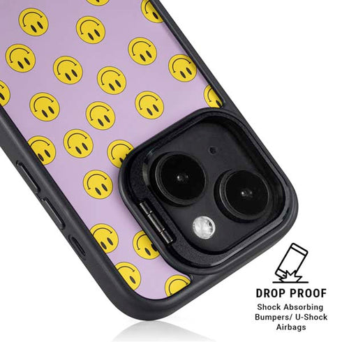 Purple Happy Face Pattern iPhone 14 Kickstand Case